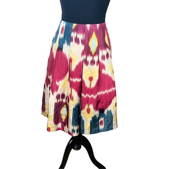 Ralph Lauren 100% silk Watercolor boho Aztec printed Pleated A-Line skirt 12 - Picture 1 of 7